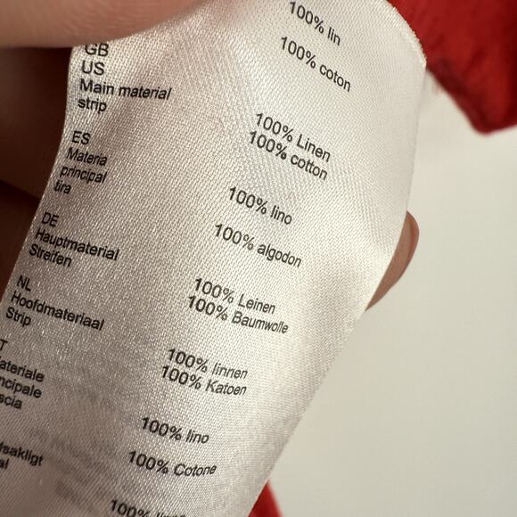 Maje Linen Short Sleeve Tee Women Size 2 V Neck Crochet Eyelet Red Pull Over - Picture 8 of 11